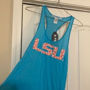 LSU tank top Teal blue with coral colored LSU pineapples on it